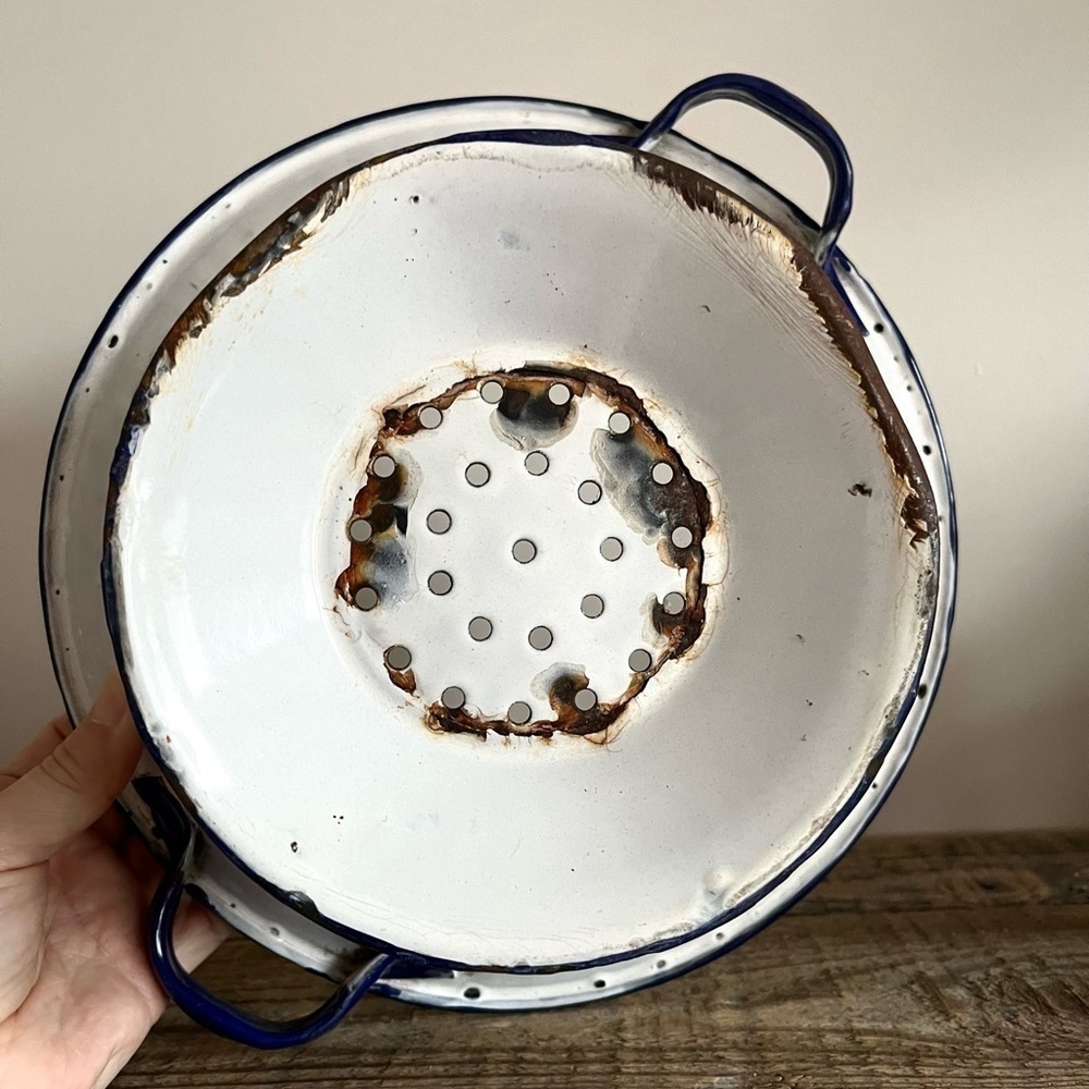 Enamelware colander antique - Picture 6 of 8